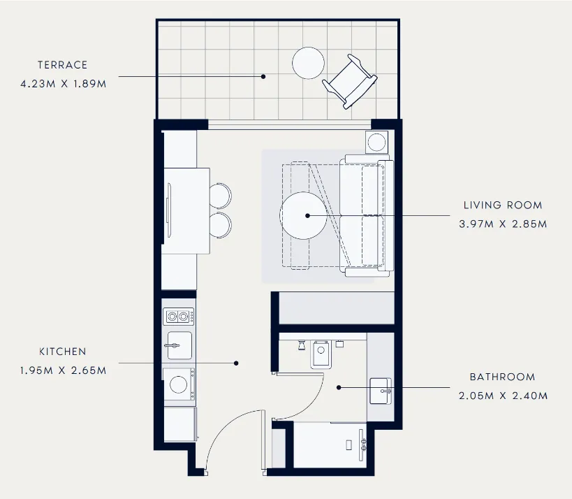 Azizi Venice Studio floor plan, 369 sqft