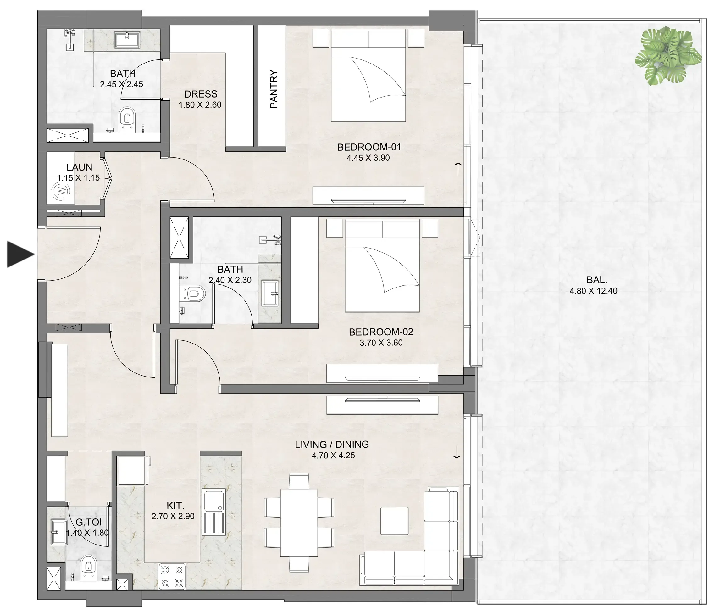 Luzora Residence 2 bed floor plan, 1,890 sqft