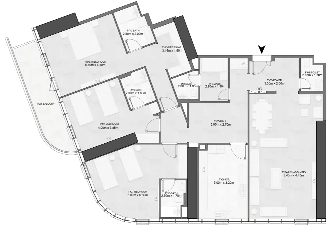 Joud Tower 3 bed floor plan, 2,438 sqft