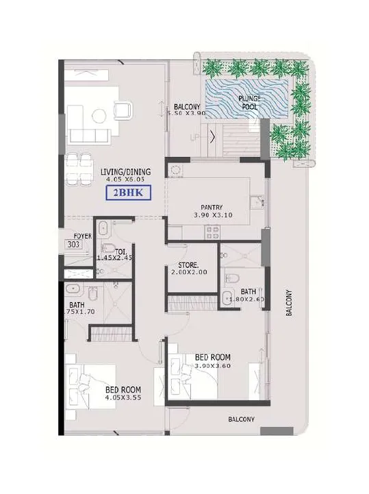 Estrella By Nexus 2 bed floor plan, 1,555 – 1,558 sqft