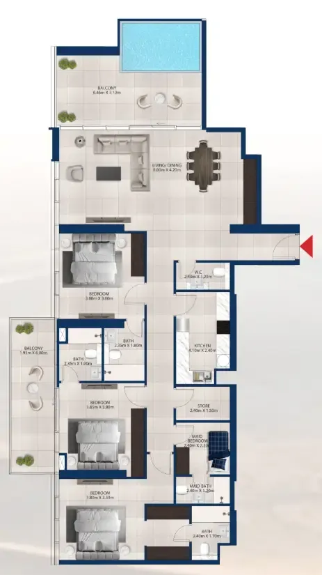 Al Vista 3 bed floor plan, 2,158 sqft