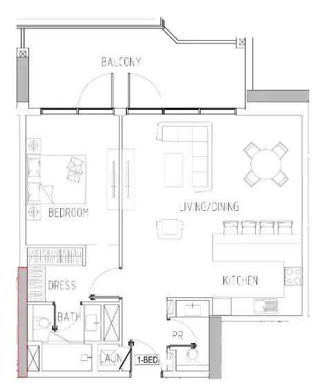 Damac Riverside Views 1 bed floor plan, 1,028 sqft