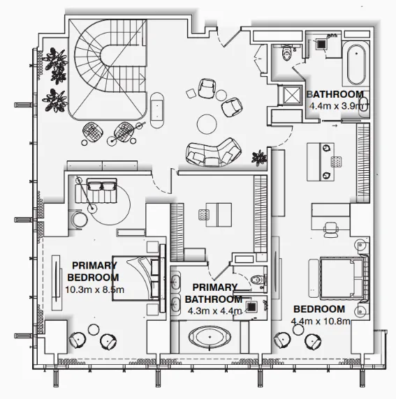 Burj Azizi 3 bed floor plan, 4,627 sqft