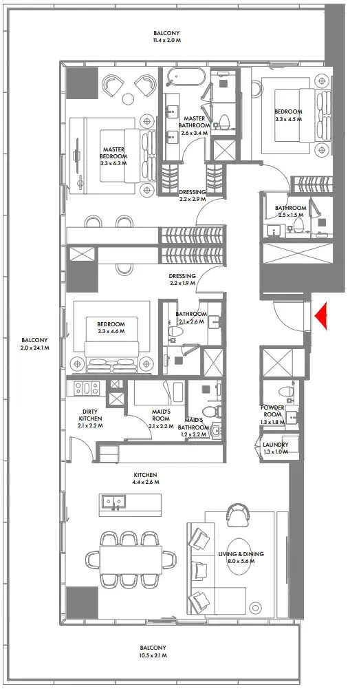 W The Residences by Arada 3 bed floor plan, 2,734 sqft