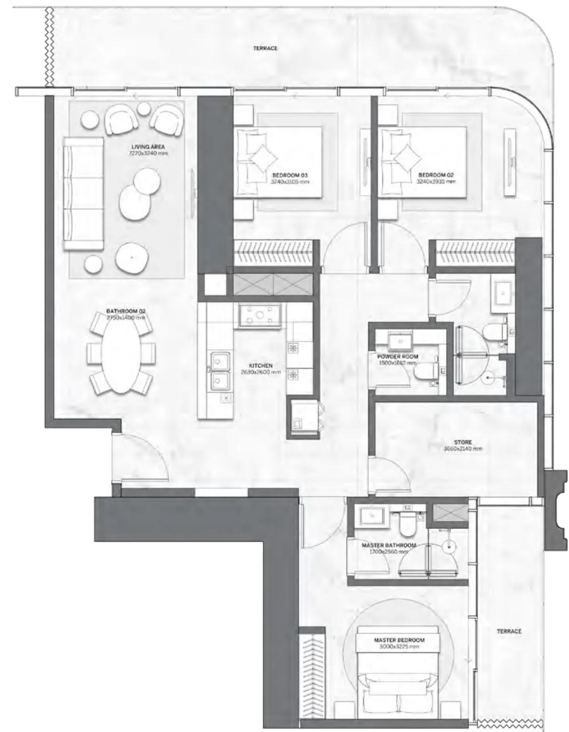 Trump International Resort 3 bed floor plan, 1,642 sqft