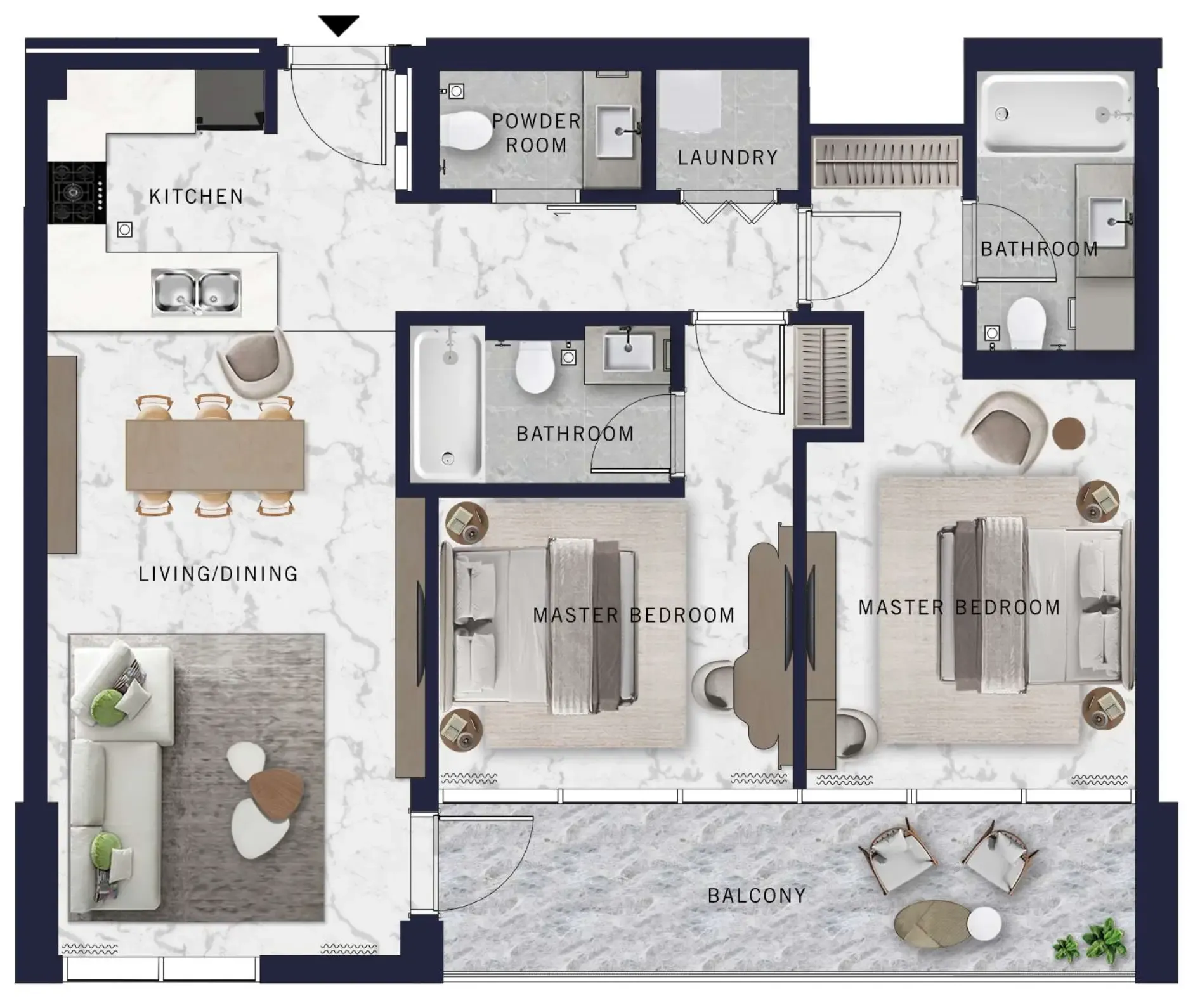DoubleTree by Hilton 2 bed floor plan, 1,099 sqft