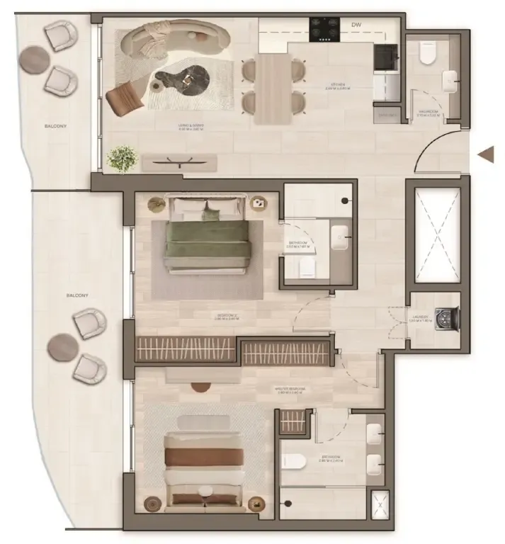 Stax 2 bed floor plan, 1,118 sqft