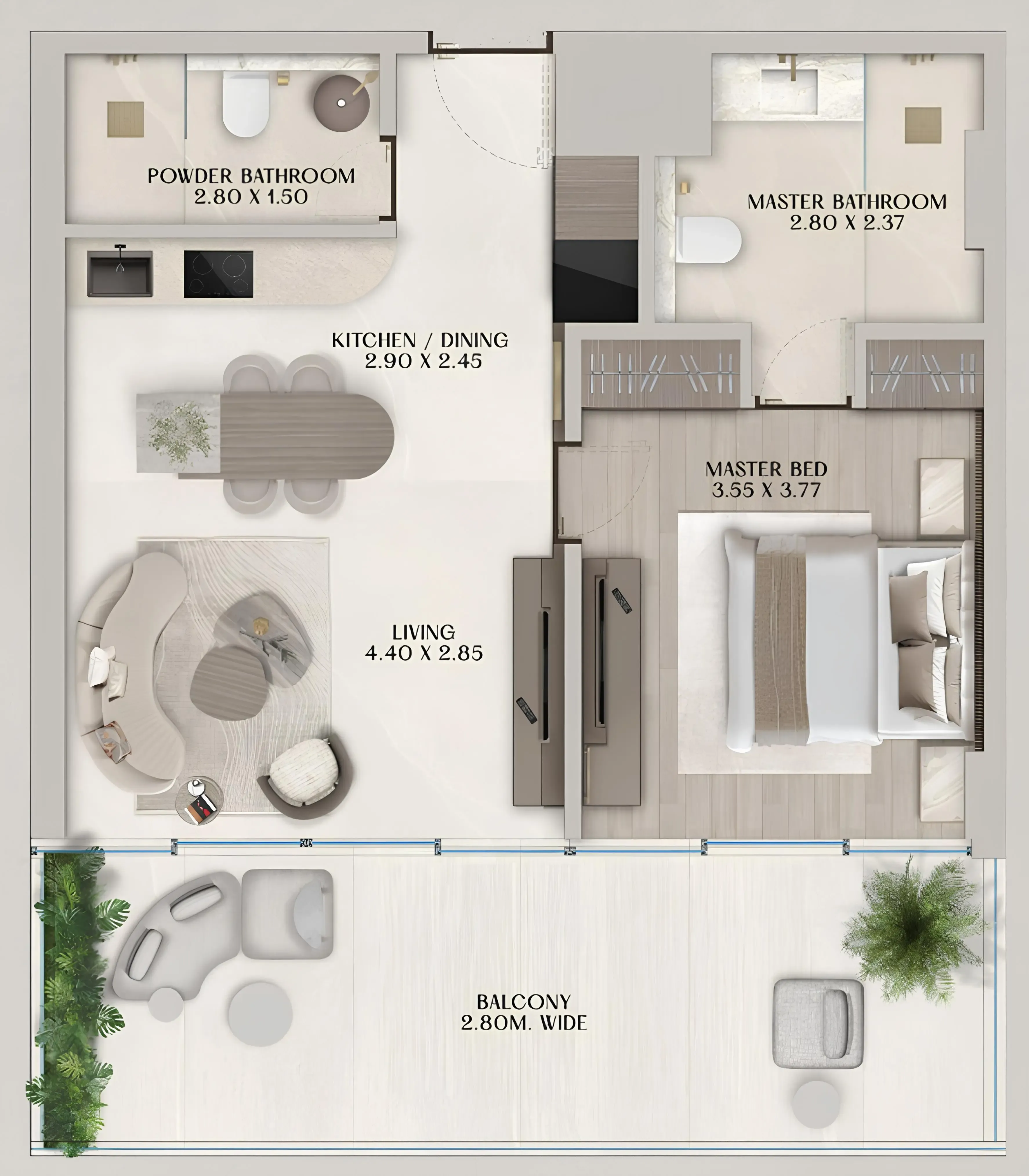 Soléva Beach Residences 1 bed floor plan, 894 sqft