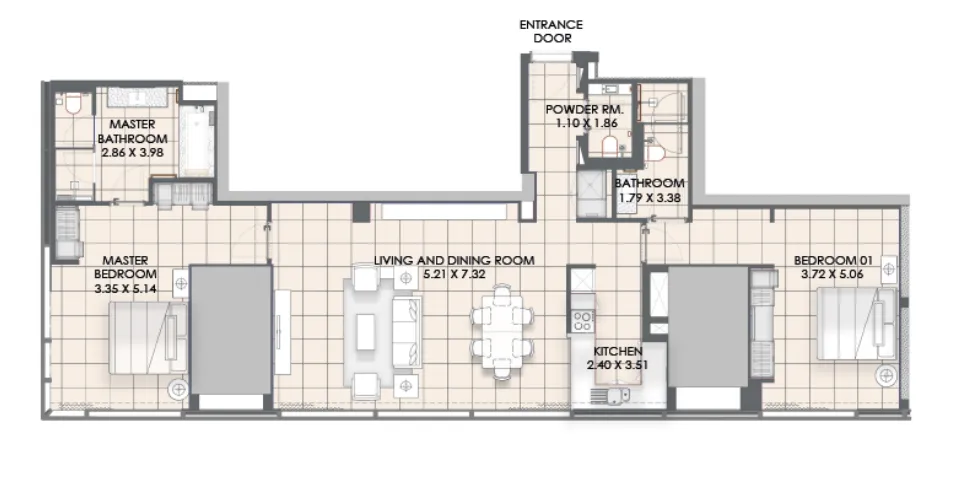 Vida Dubai Marina 2 bed floor plan, 1,577 sqft