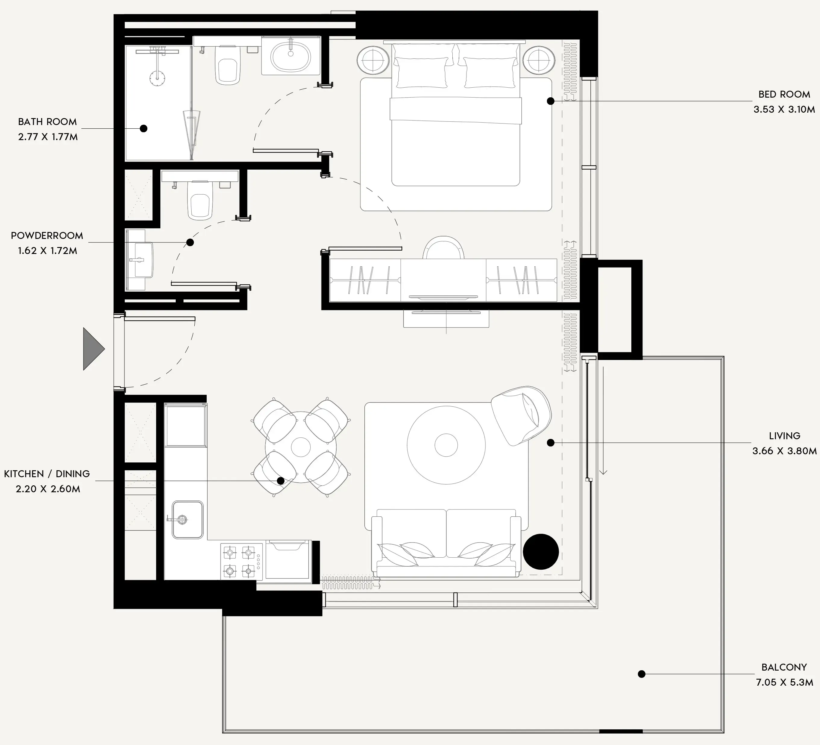Azizi Venice 1 bed floor plan, 759 sqft