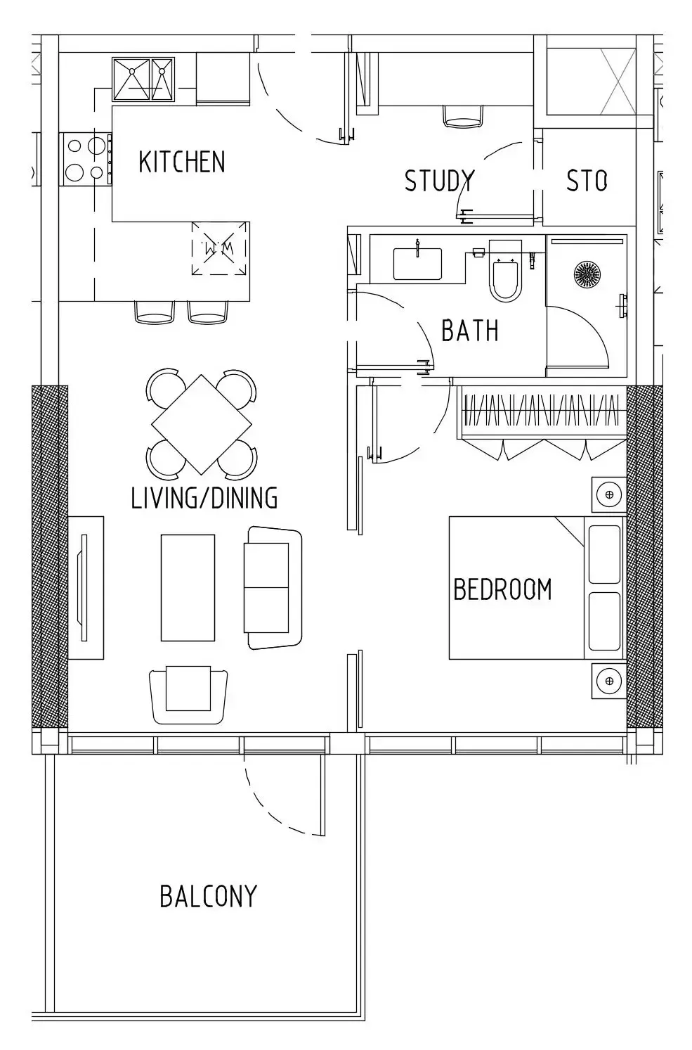 Damac District 1 bed floor plan, 674 sqft