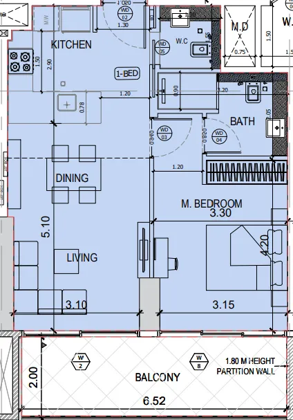 Binghatti Amberhall 1 bed floor plan, 738 sqft