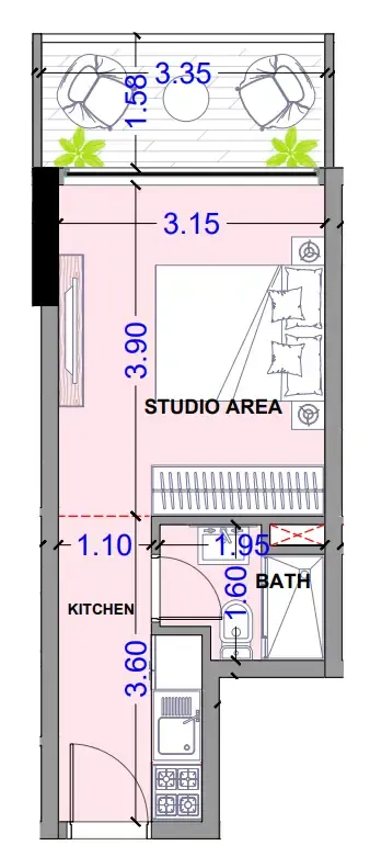 Celesto 3 Studio floor plan, 306 sqft