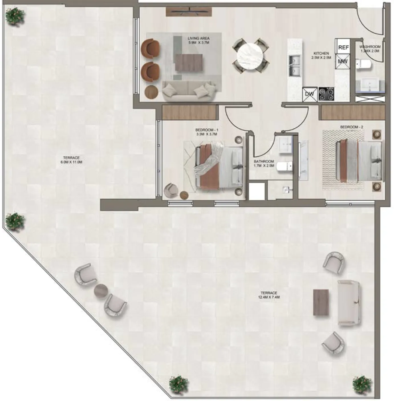 Ghaff Land Residence 2 bed floor plan, 2,264 sqft