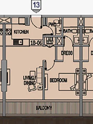 Jade Tower 1 bed floor plan, 744 sqft