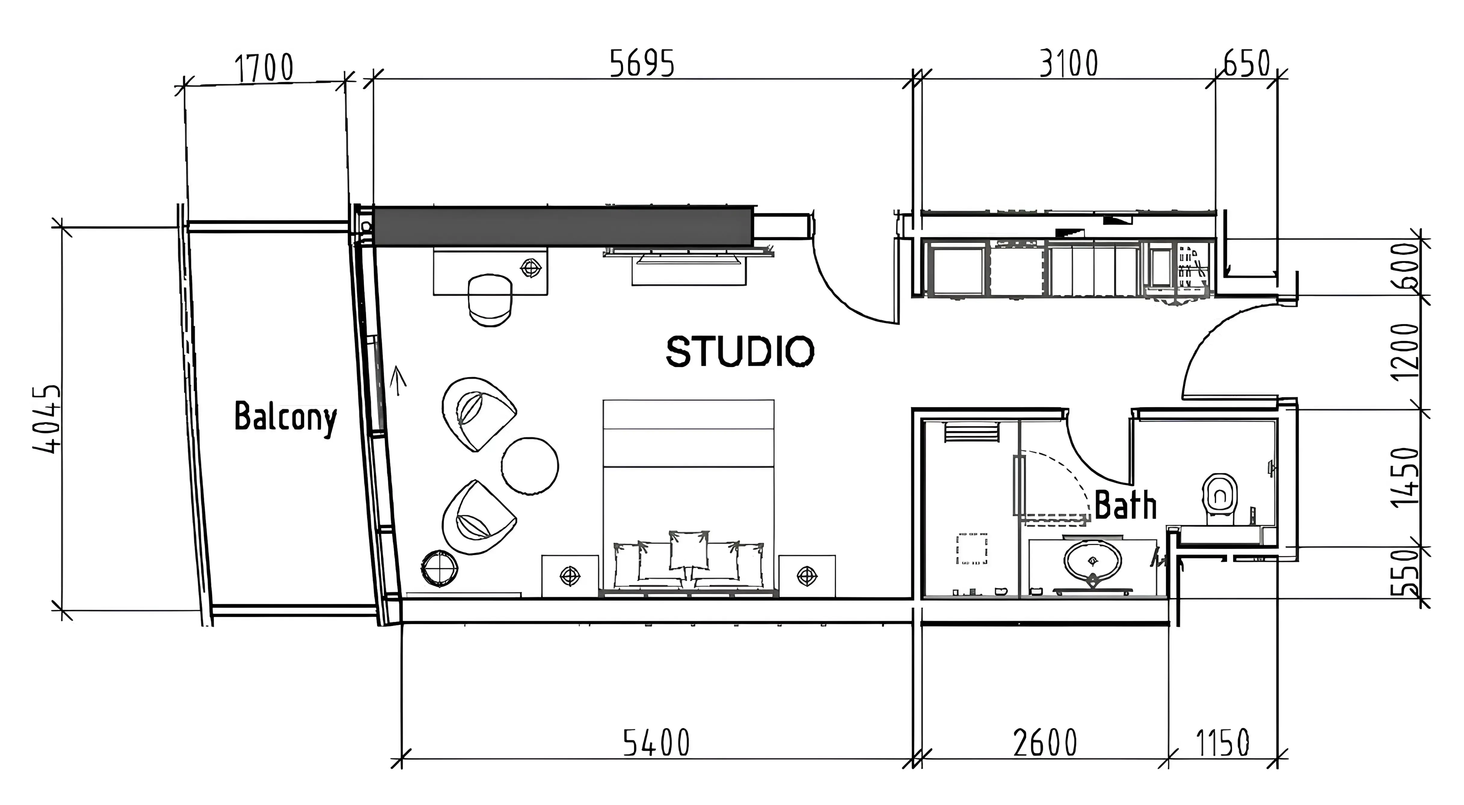 Damac Hills - Artesia Studio floor plan, 490 sqft