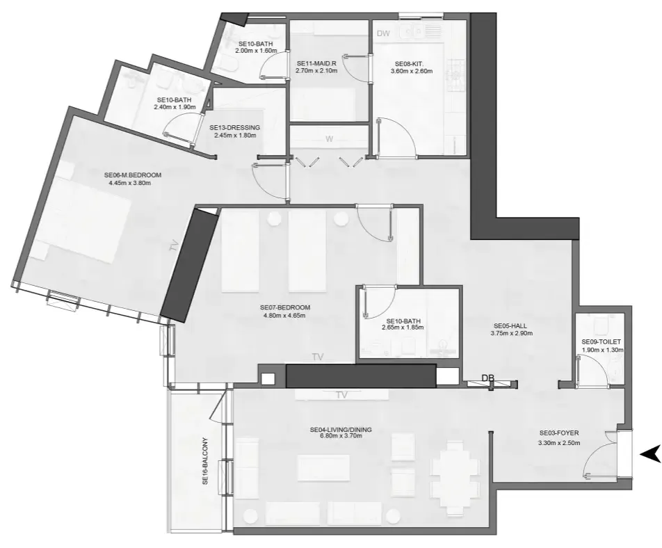Joud Tower 2 bed floor plan, 1,690 sqft
