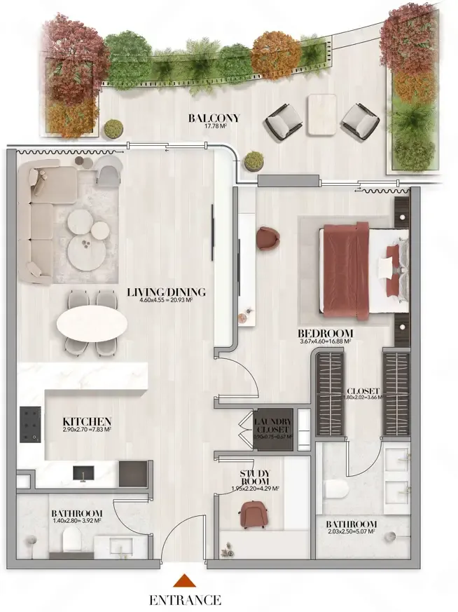 Gate Eleven by Amwaj Development 1 bed floor plan, 964 sqft