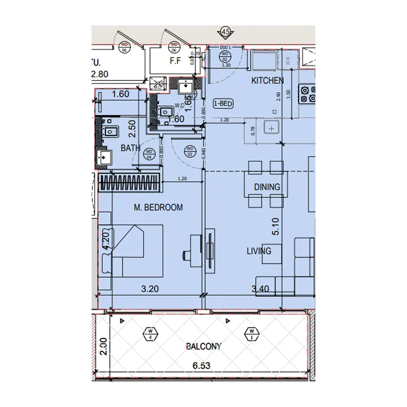 Binghatti Amberhall 1 bed floor plan, 724 sqft