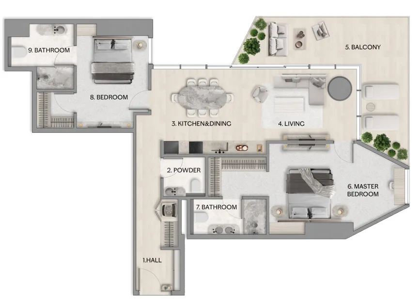 Riviera Residence 2 bed floor plan, 1,341 sqft