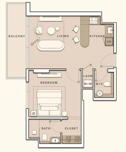 Lume Residences 1 bed floor plan, 685 sqft