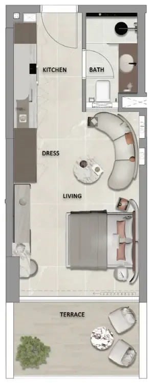 South Lofts Studio floor plan, 417 sqft