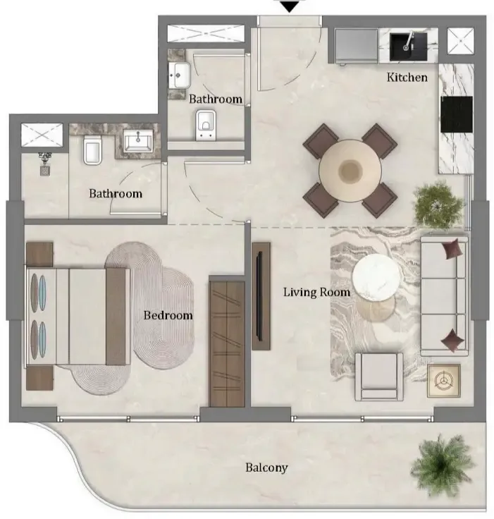 Mirari Lagoon by Zoya 1 bed floor plan, 605 sqft