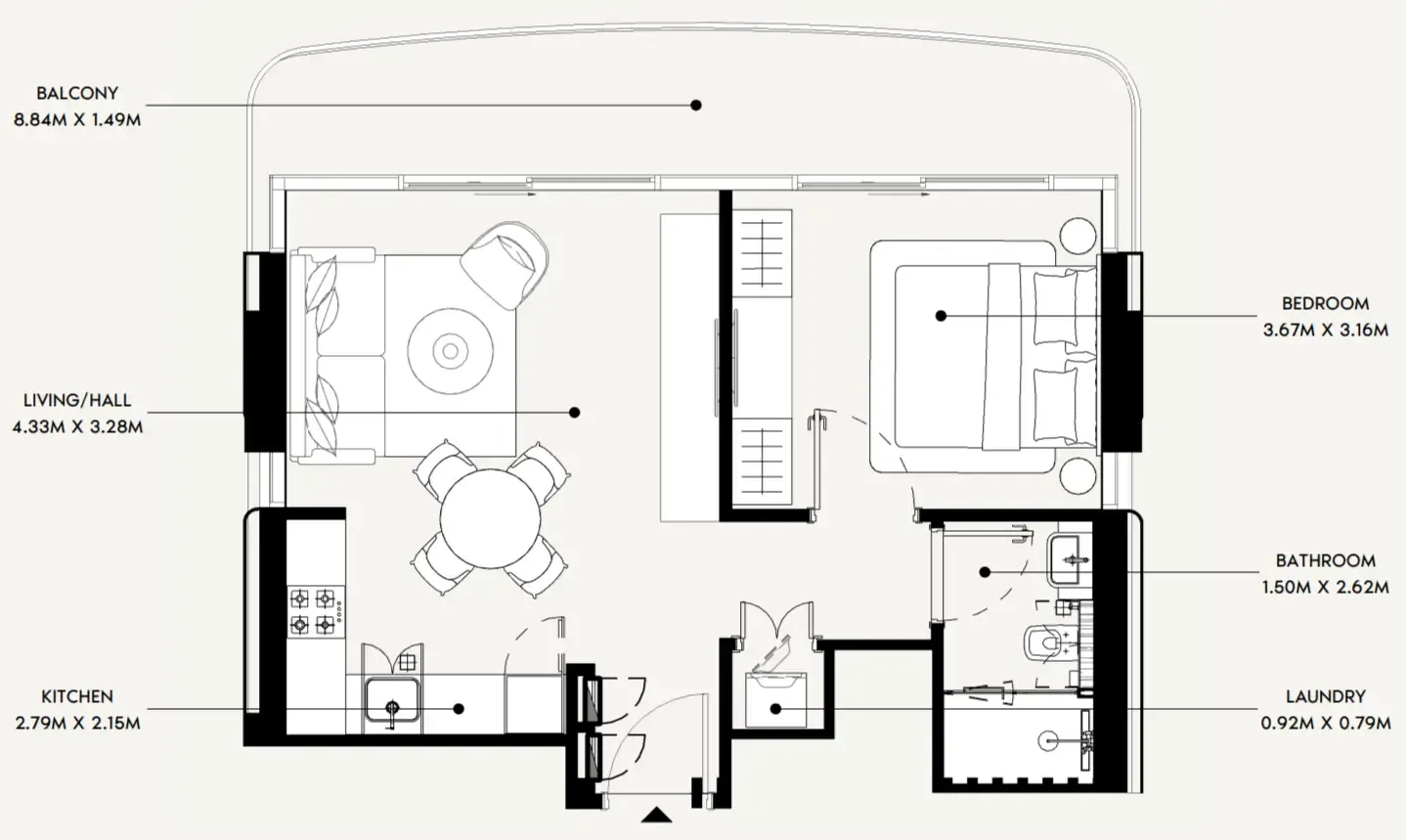 Azizi David 1 bed floor plan, 655 sqft
