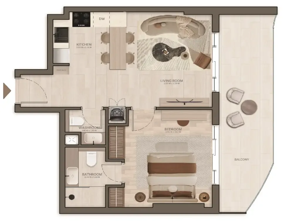 Stax 1 bed floor plan, 716 sqft