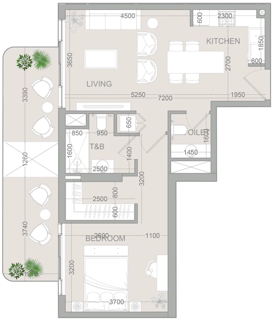 TETR1S Tower 1 bed floor plan, 792 sqft