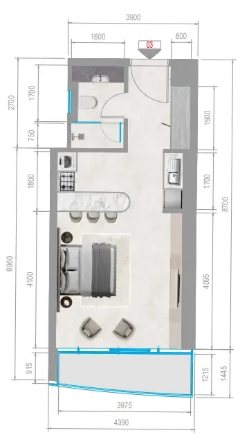 Orchid Towers Phase 1 Studio floor plan, 417 sqft