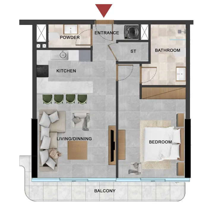 Vivanti Residences by Meteora 1 bed floor plan, 747 sqft