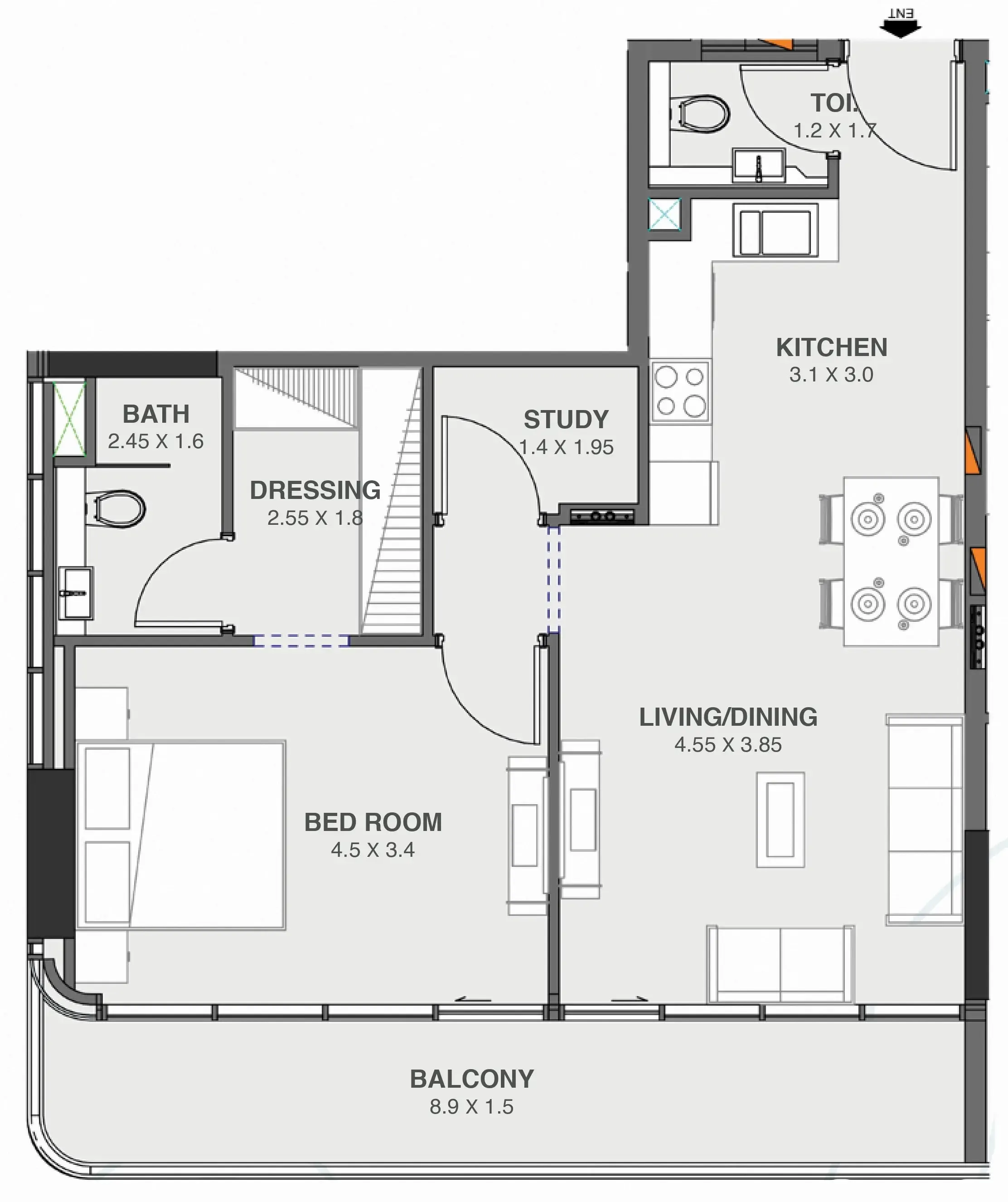 Floarea Oasis 1 bed floor plan, 826 sqft