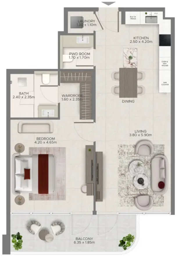 Ramada Residences by Wyndham at Dubai Islands 1 bed floor plan, 967 sqft