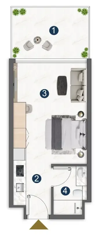 Voxa Pantheon Studio floor plan, 400 sqft