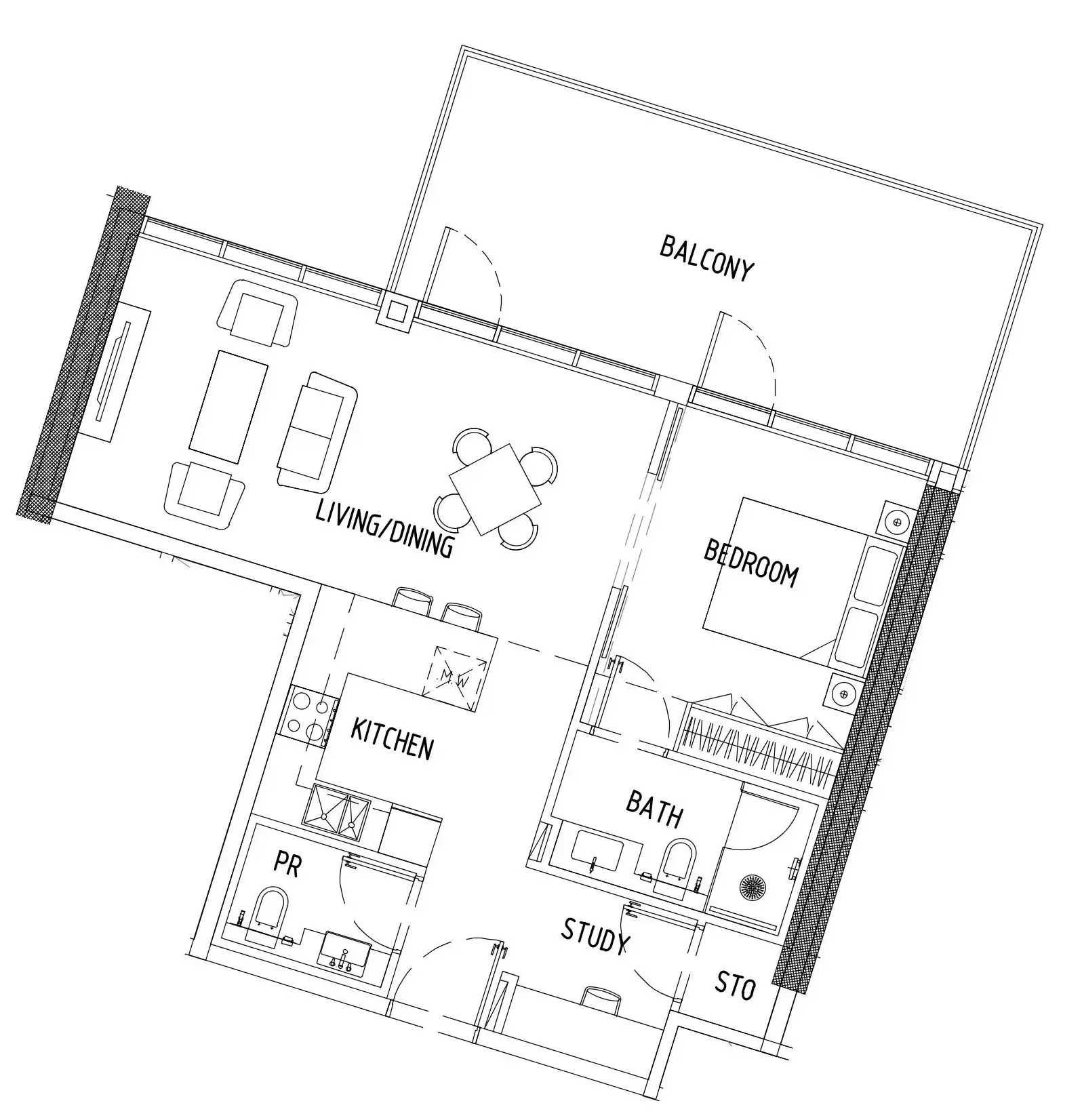 Damac District 1 bed floor plan, 911 sqft