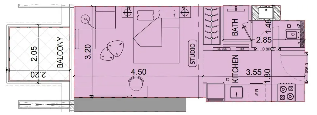 Binghatti Luxuria Studio floor plan, 338 sqft
