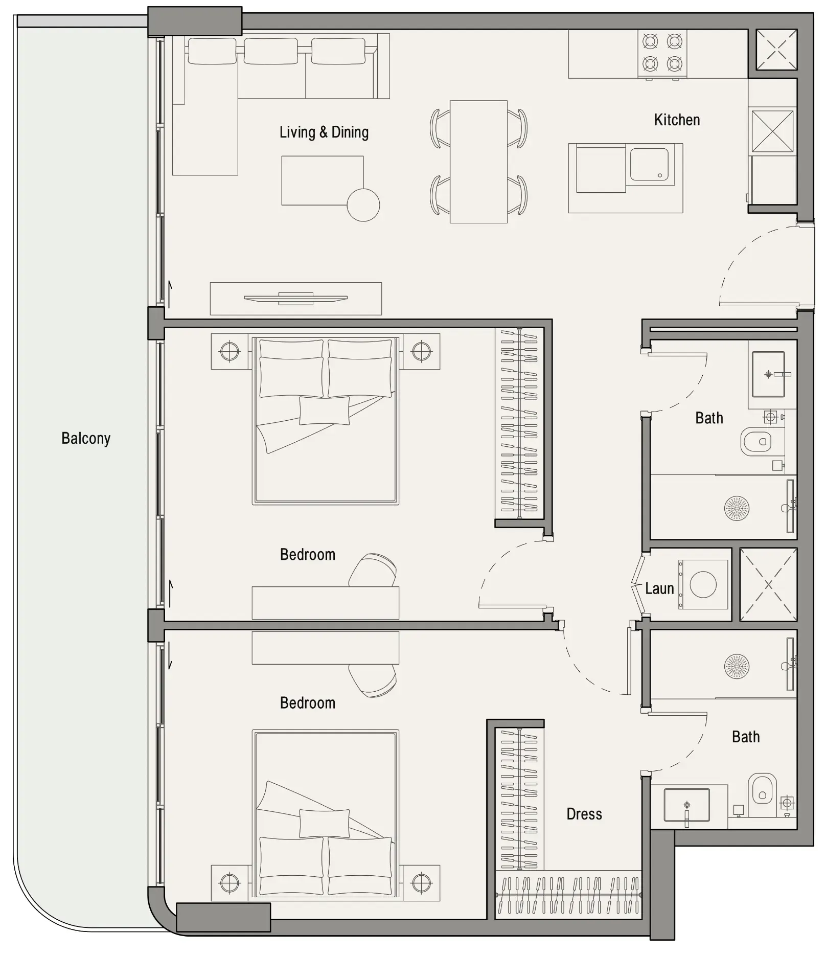 113 Residences by Iman 2 bed floor plan, 1,119 sqft
