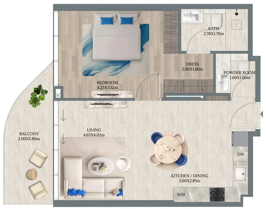 Maravea Residences 1 bed floor plan, 793 sqft