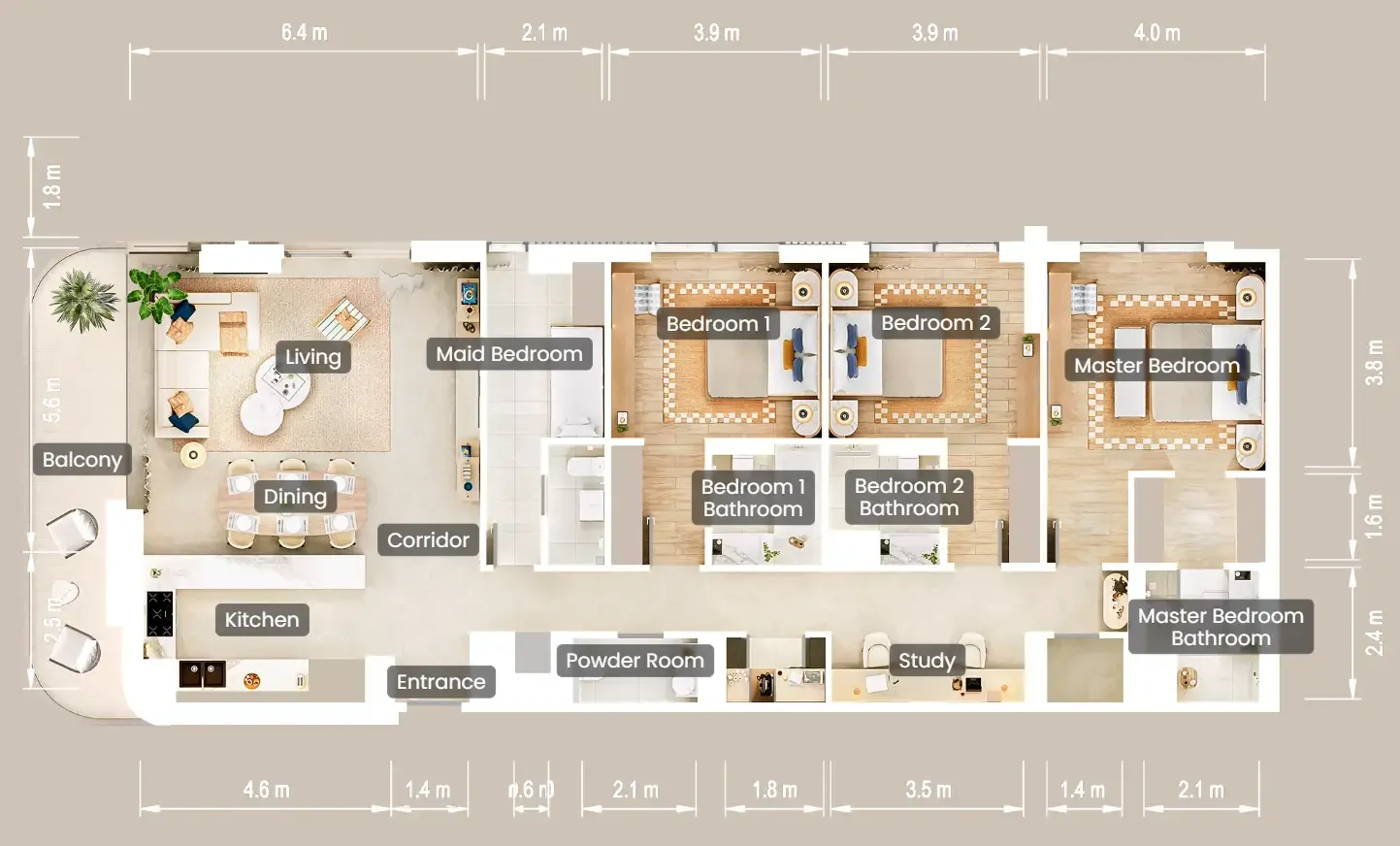 The Beach House Fahid 3 bed floor plan, 1,974 sqft