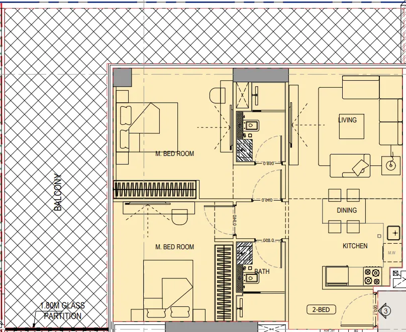 Binghatti Ivory 2 bed floor plan, 1,459 sqft