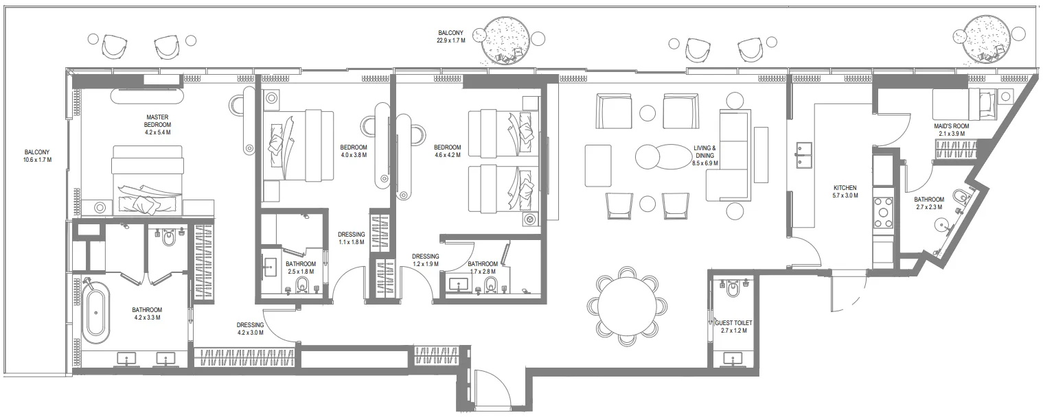 Anantara Sharjah Resort 3 bed floor plan, 3,084 sqft