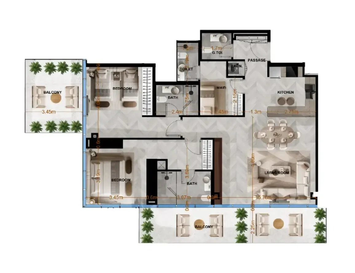 Radiant Terrace 2 bed floor plan, 1,603 sqft