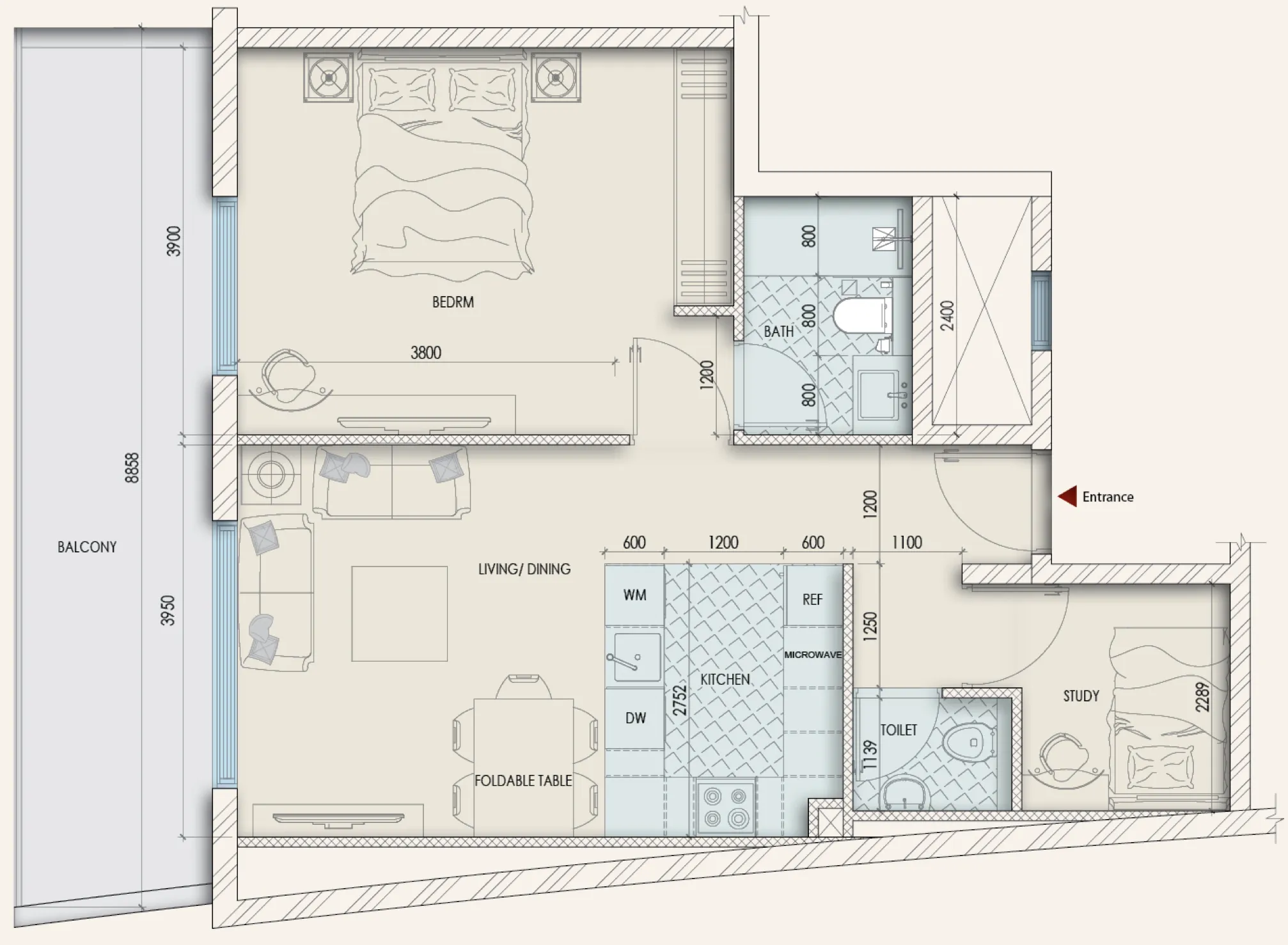Enaya Residences 1 bed floor plan, 913 sqft