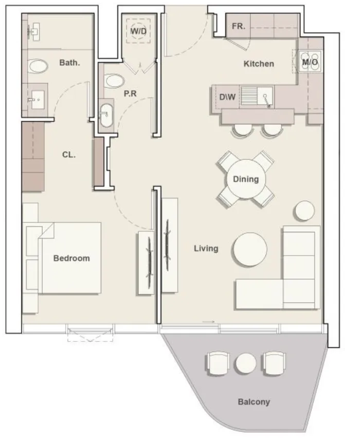 Portside Square 1 bed floor plan, 796 sqft