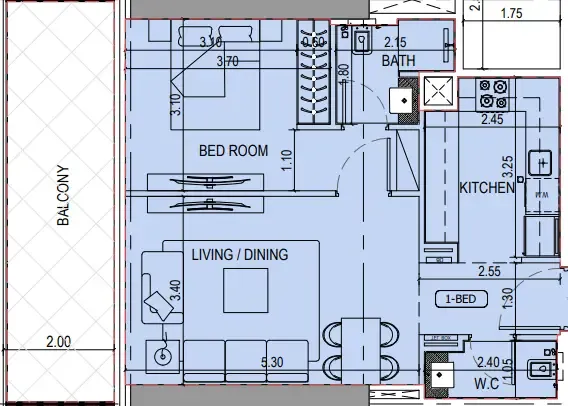 Binghatti Sky Terraces 1 bed floor plan, 751 sqft