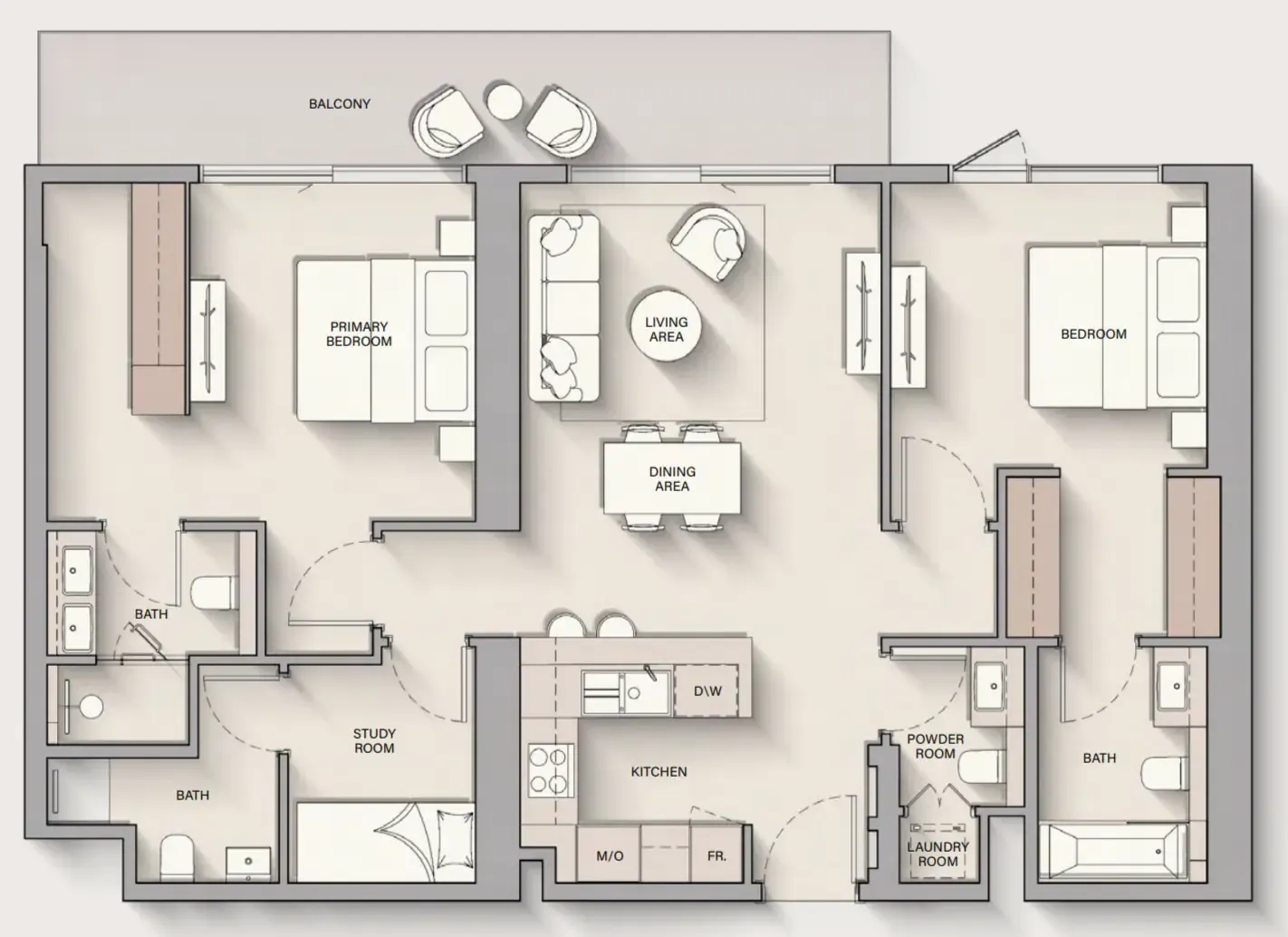 The Hillgate 2 bed floor plan, 1,322 sqft
