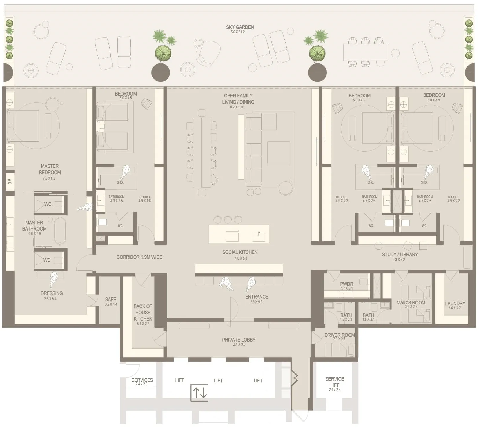 The Chedi Private Residences 4 bed floor plan, 7,405 sqft