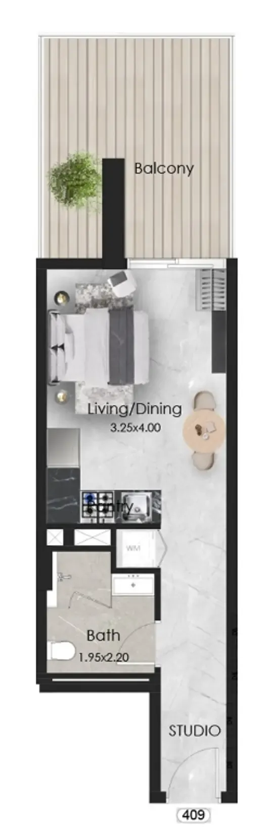Aristo Studio floor plan, 459 sqft