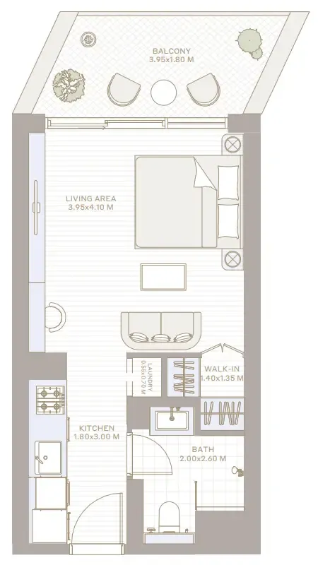 Park Five Studio floor plan, 437 sqft